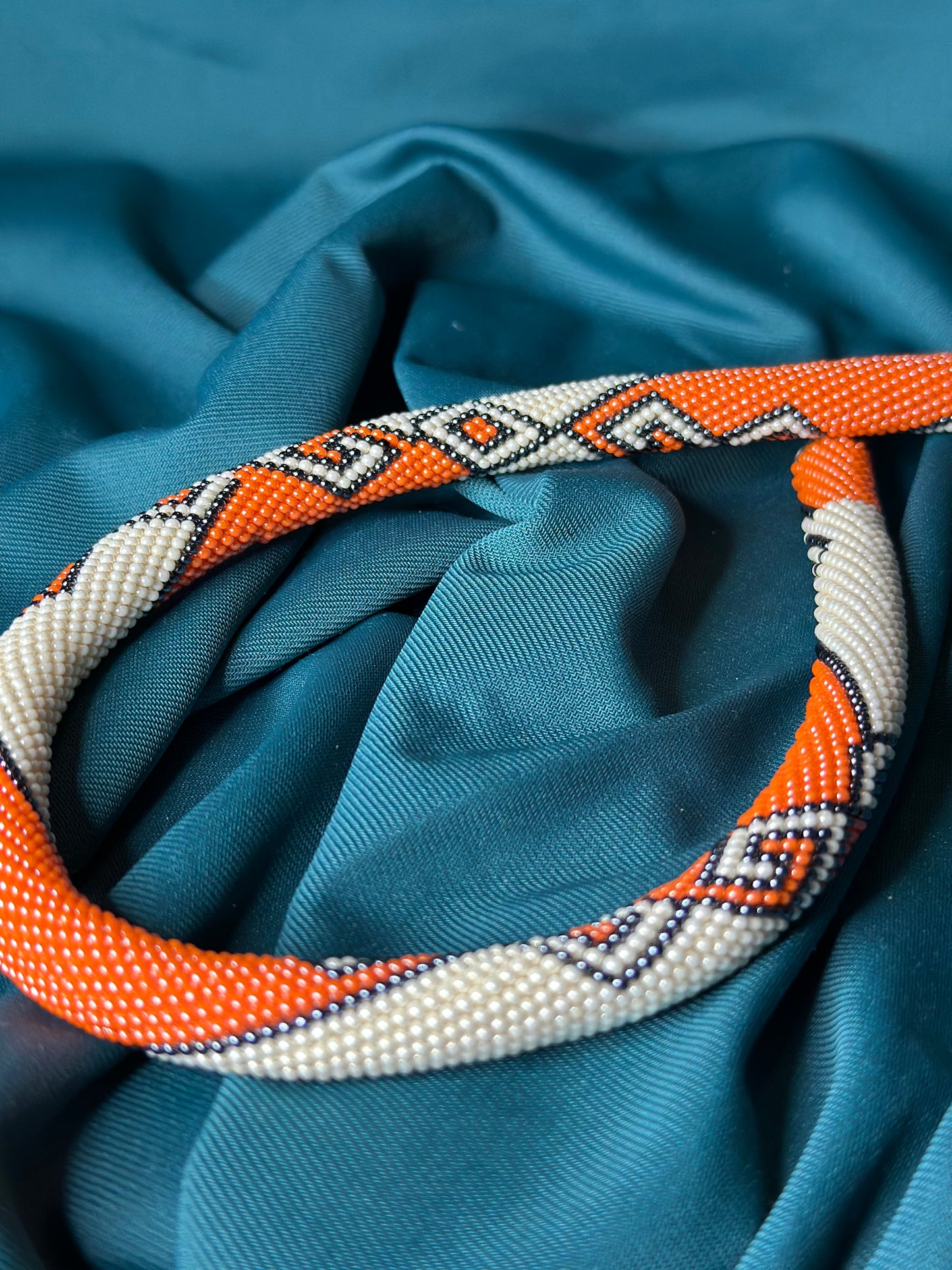 Handmade Beaded Orange Crochet Necklace