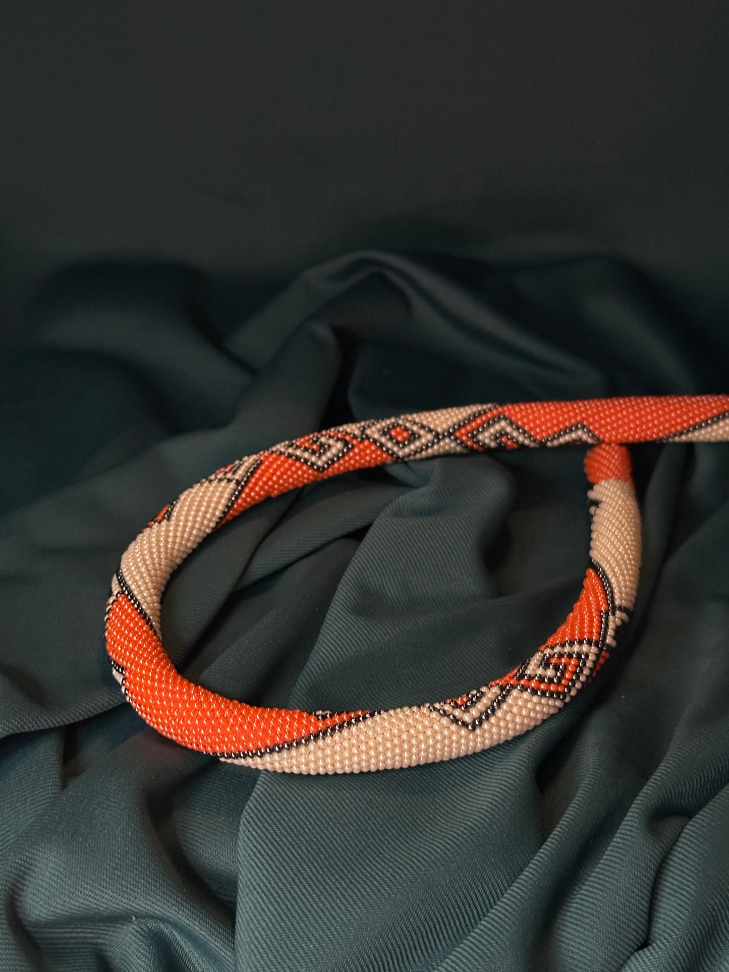Handmade Beaded Orange Crochet Necklace