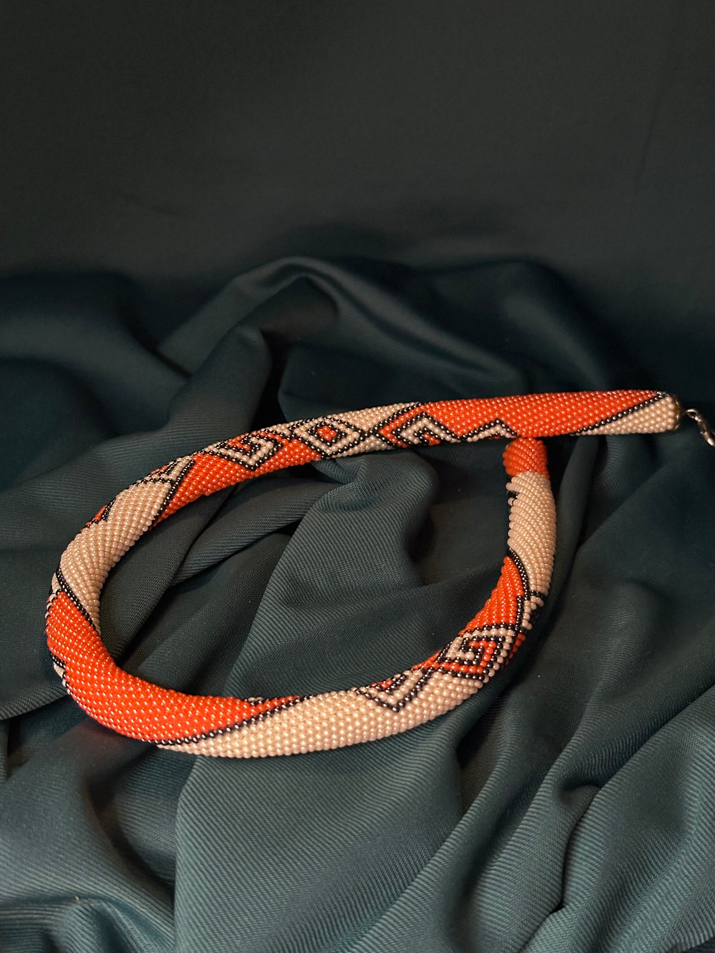 Handmade Beaded Orange Crochet Necklace